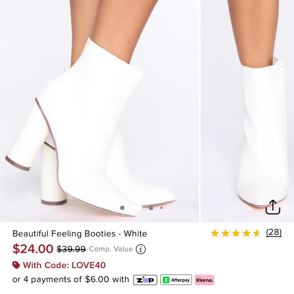 Fashion Nova Beautiful Feeling White Booties. Size 7.5